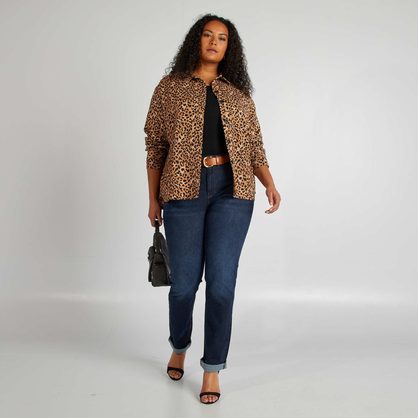 Leopard print shirt with warm lining BROWN