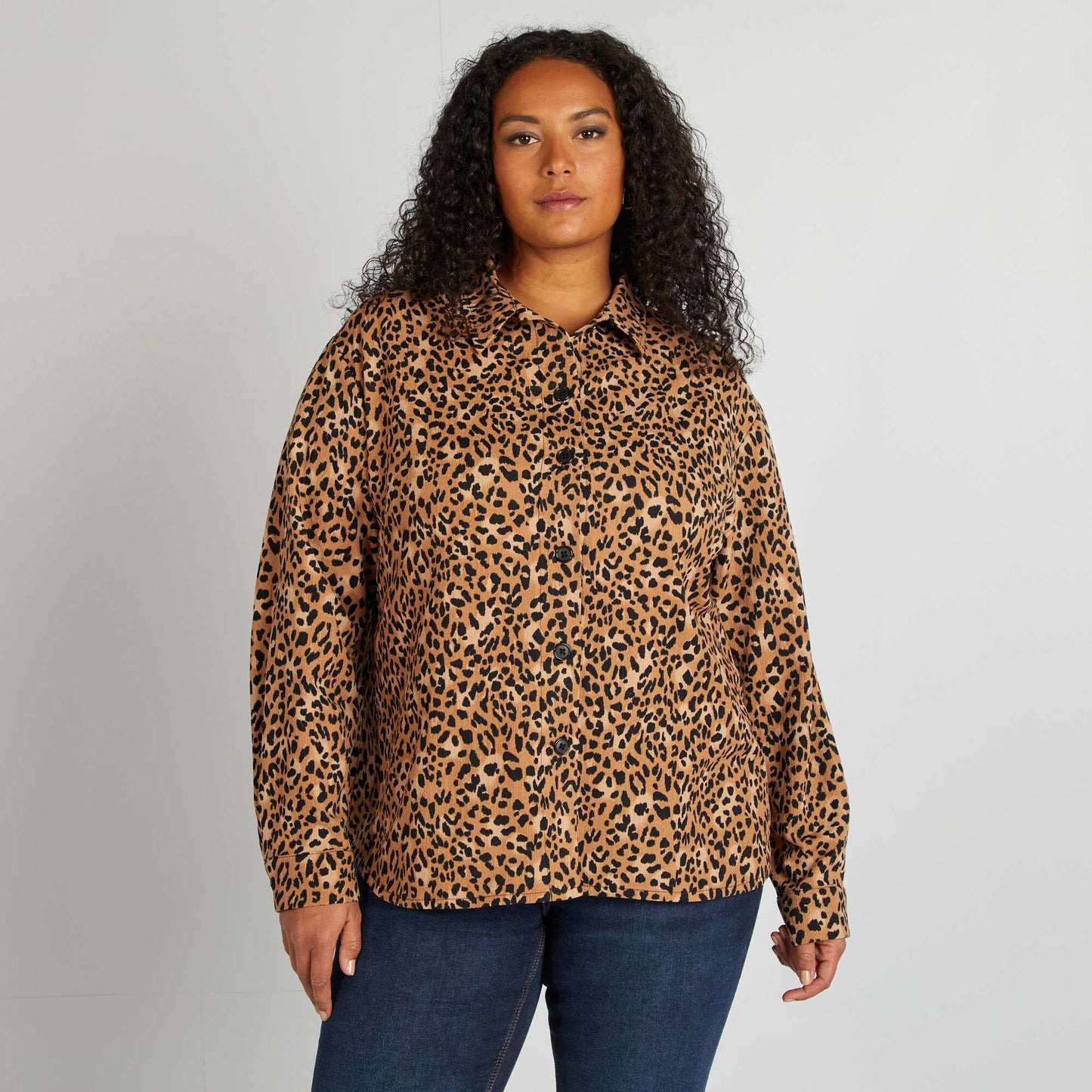 Leopard print shirt with warm lining BROWN