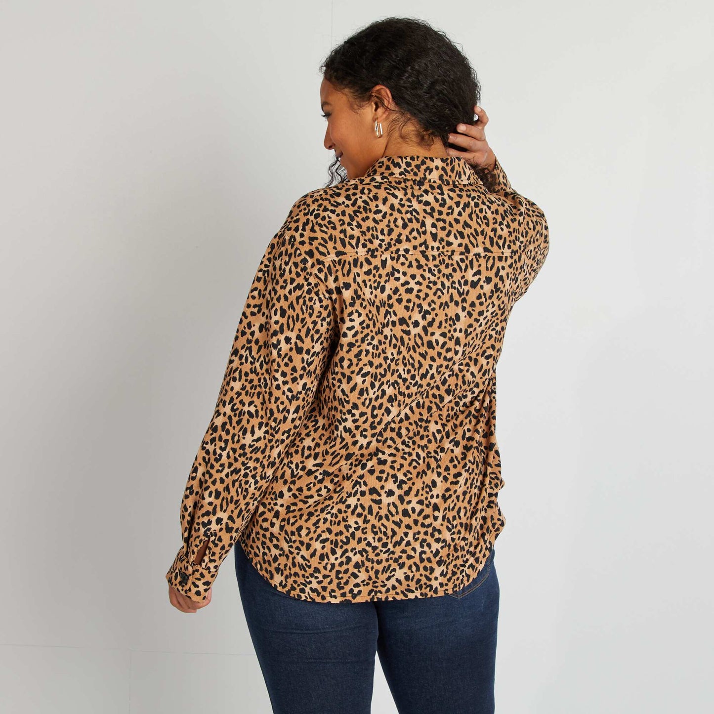 Leopard print shirt with warm lining BROWN