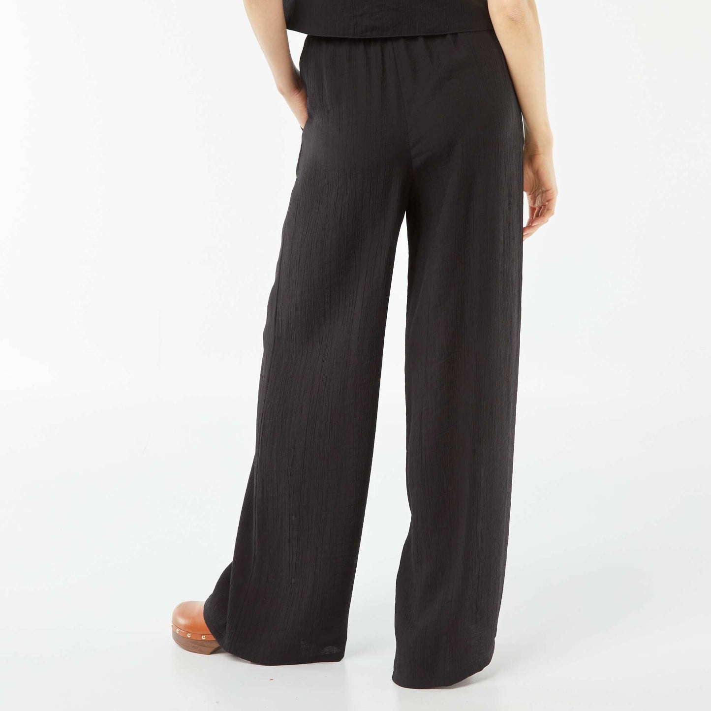 Crepe wide-leg trousers with 2 pockets BLACK
