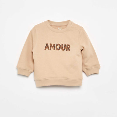 Long-sleeved sweatshirt with print BEIGE