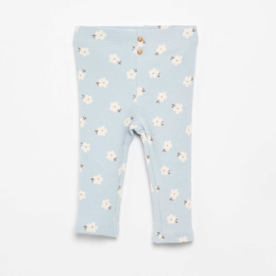 Patterned ribbed long leggings BLUE