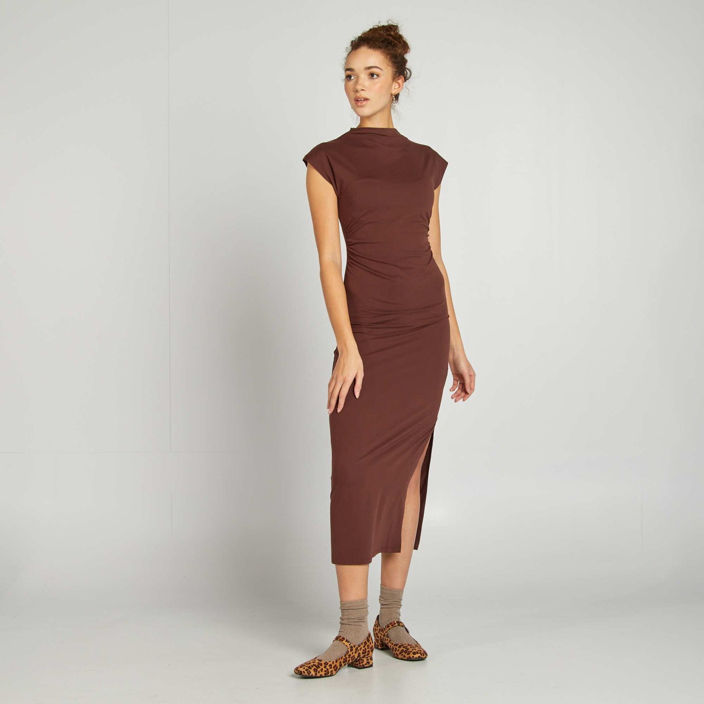 Draped-effect maxi dress BROWN