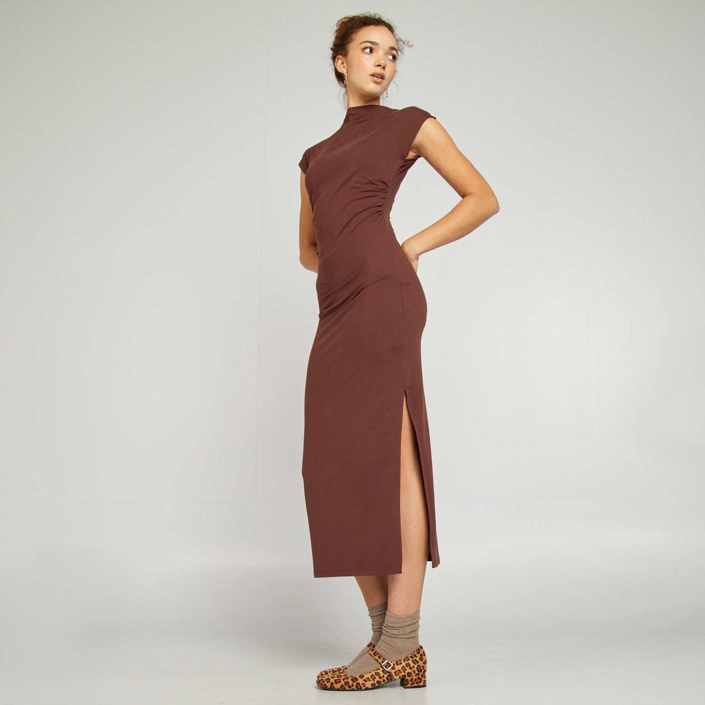Draped-effect maxi dress BROWN
