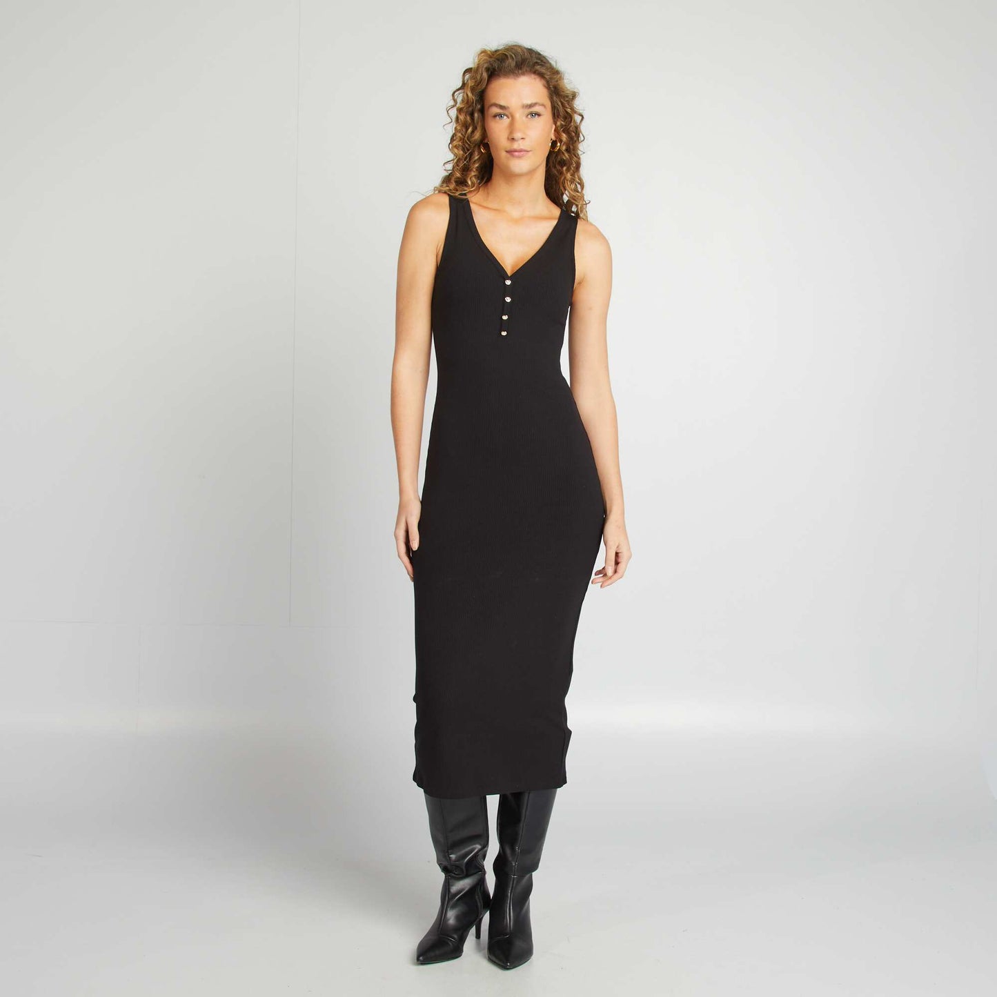 Ribbed midi dress BLACK