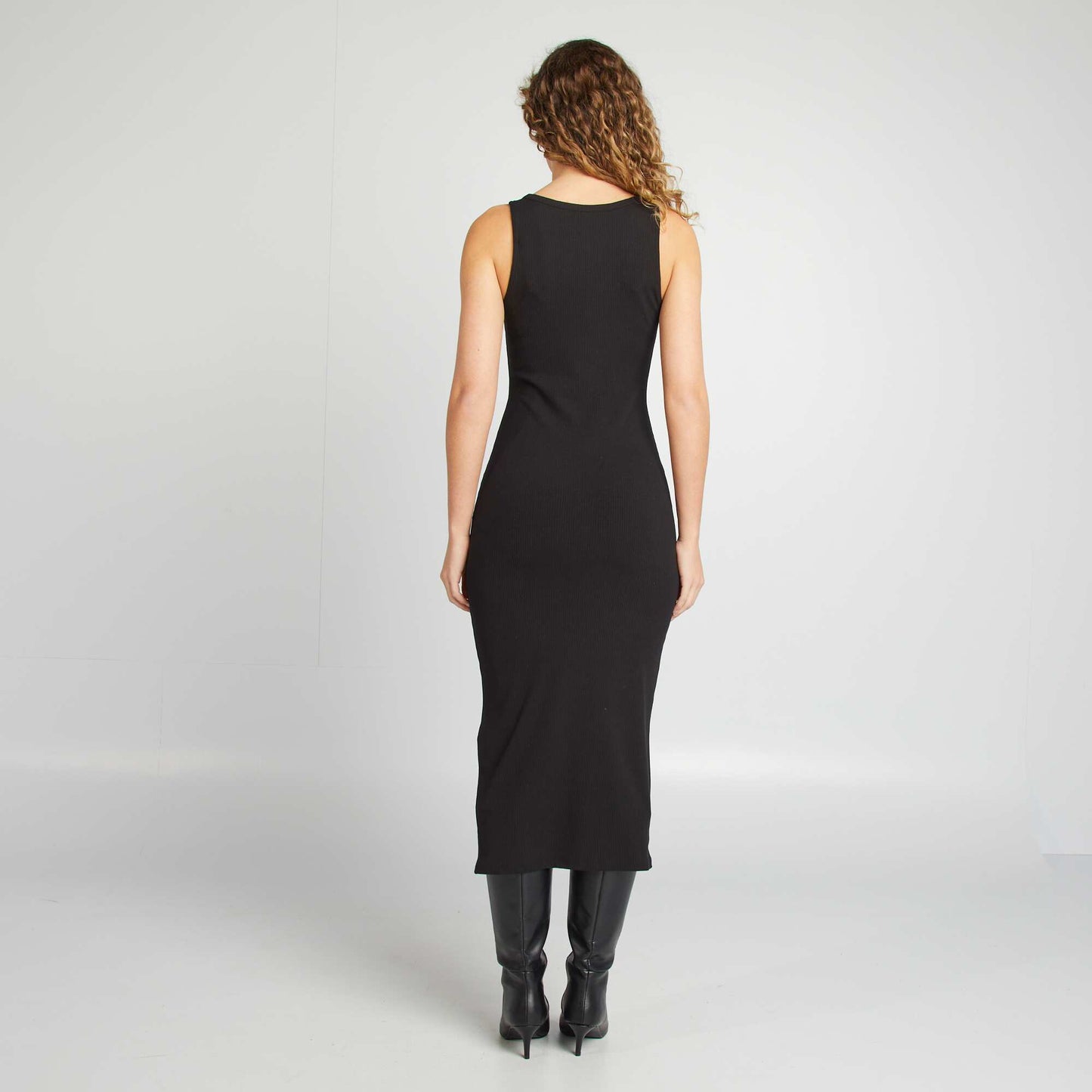 Ribbed midi dress BLACK