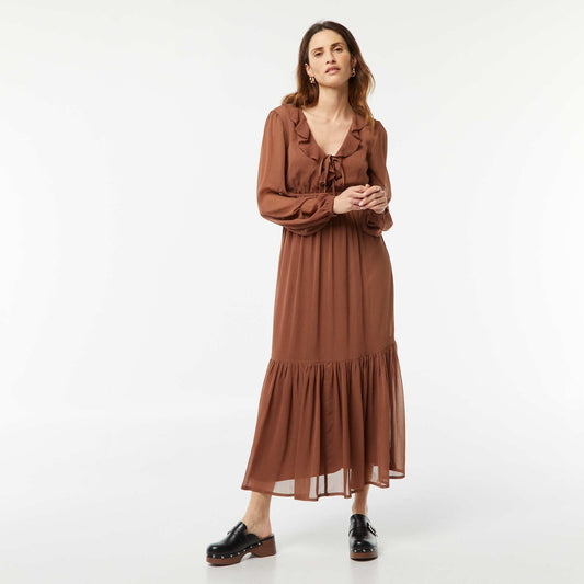 Long ruffled dress BROWN