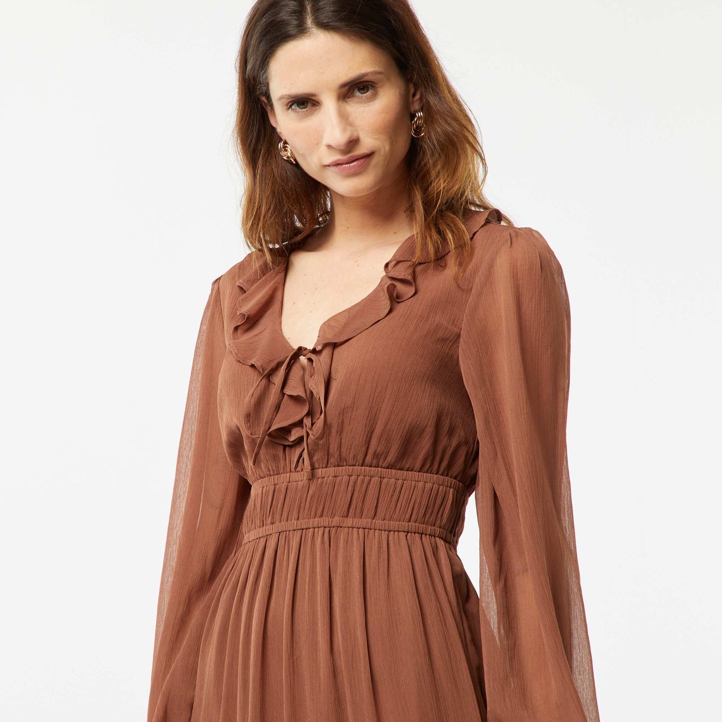 Long ruffled dress BROWN