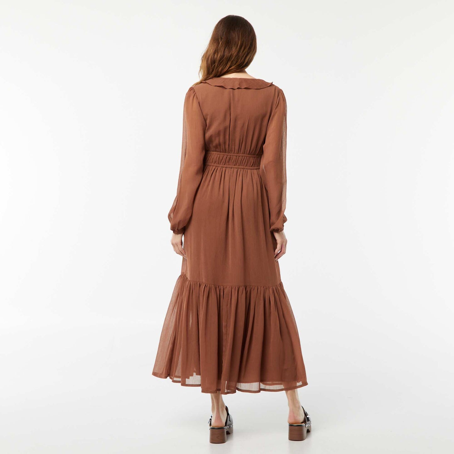 Long ruffled dress BROWN