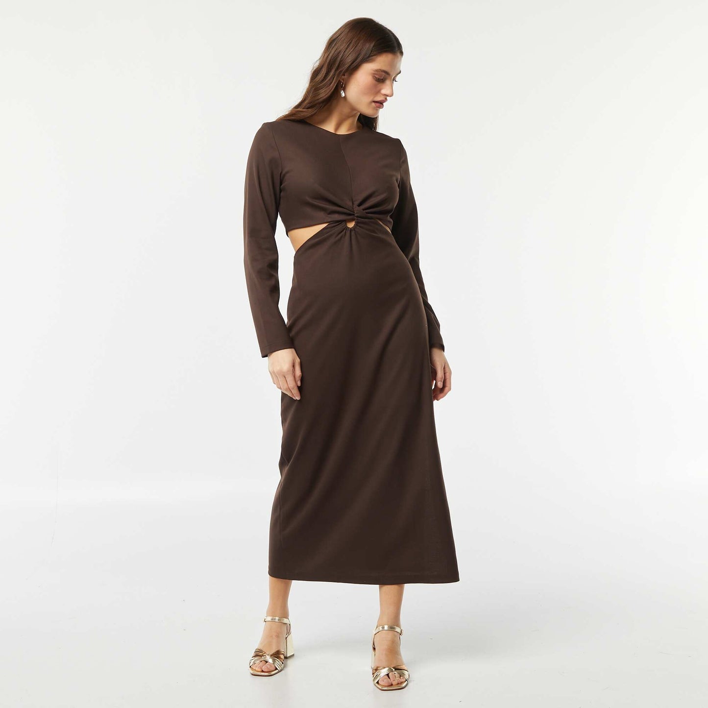 Midi dress with twisted effect at the front BROWN