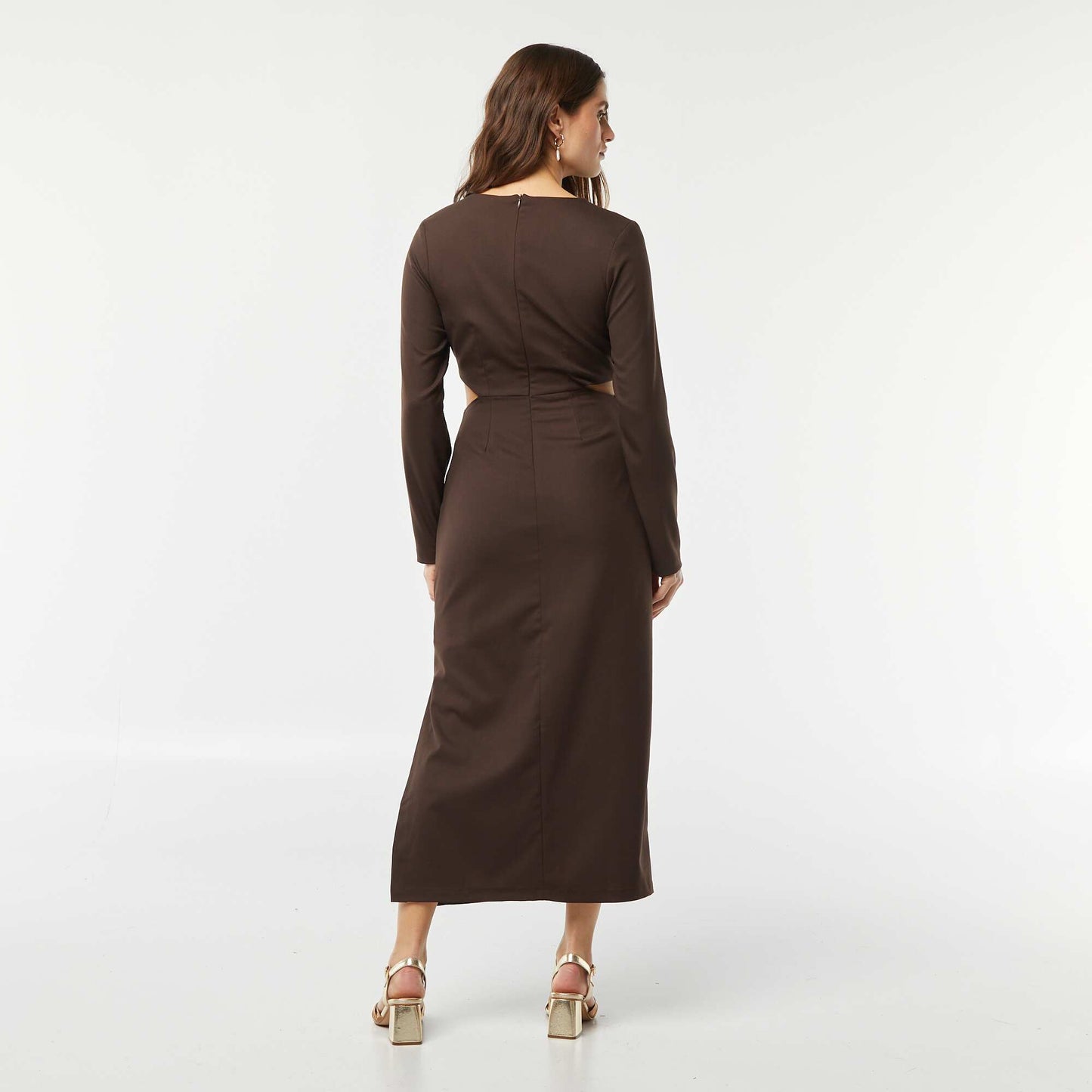 Midi dress with twisted effect at the front BROWN