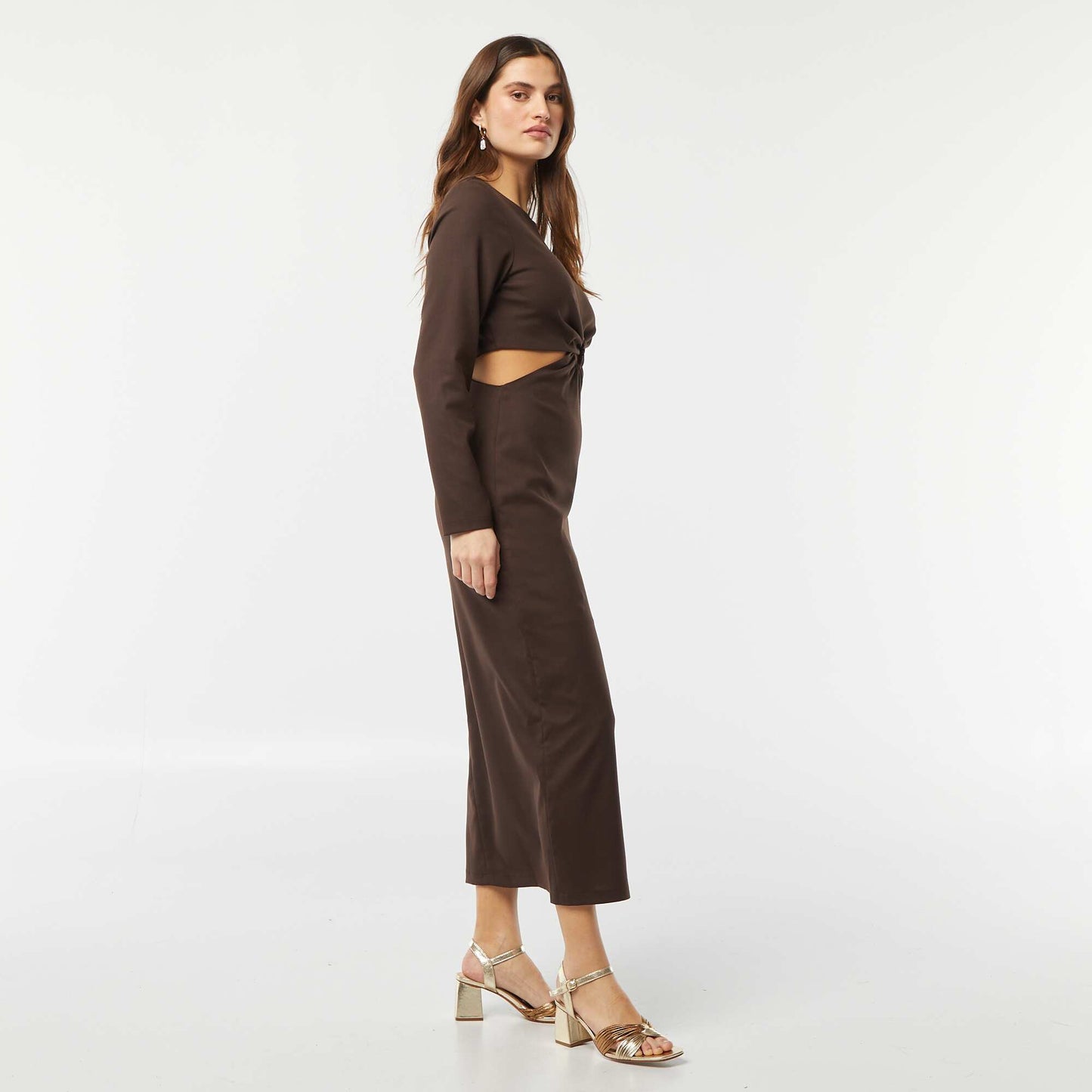 Midi dress with twisted effect at the front BROWN