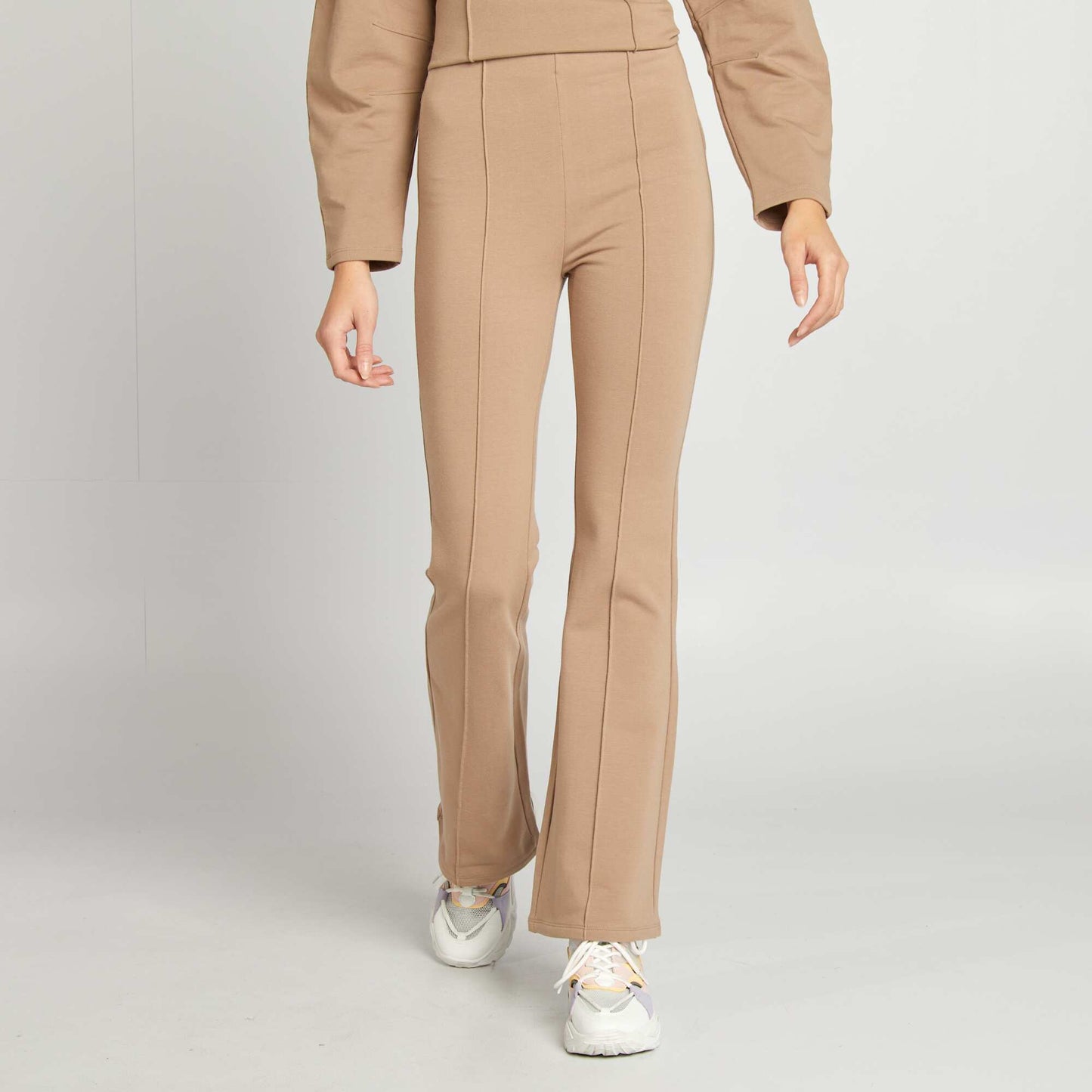 Stretch knit flared trousers BEIGE