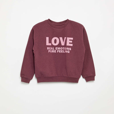 Women's crew neck fleece sweatshirt with novelty pattern PINK