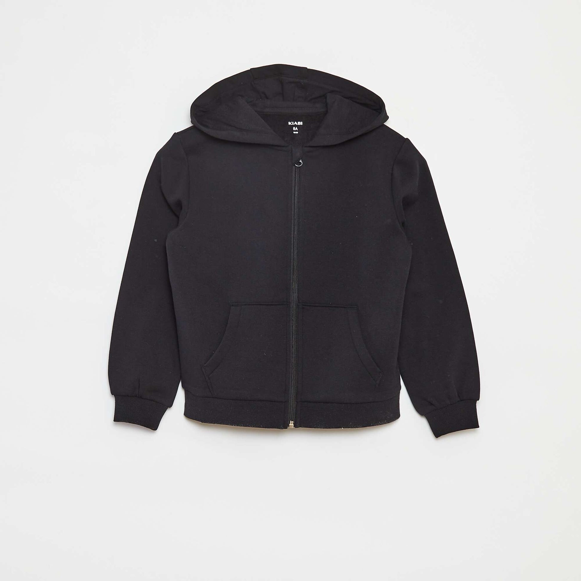 Plain hooded zip-up sweatshirt BLACK