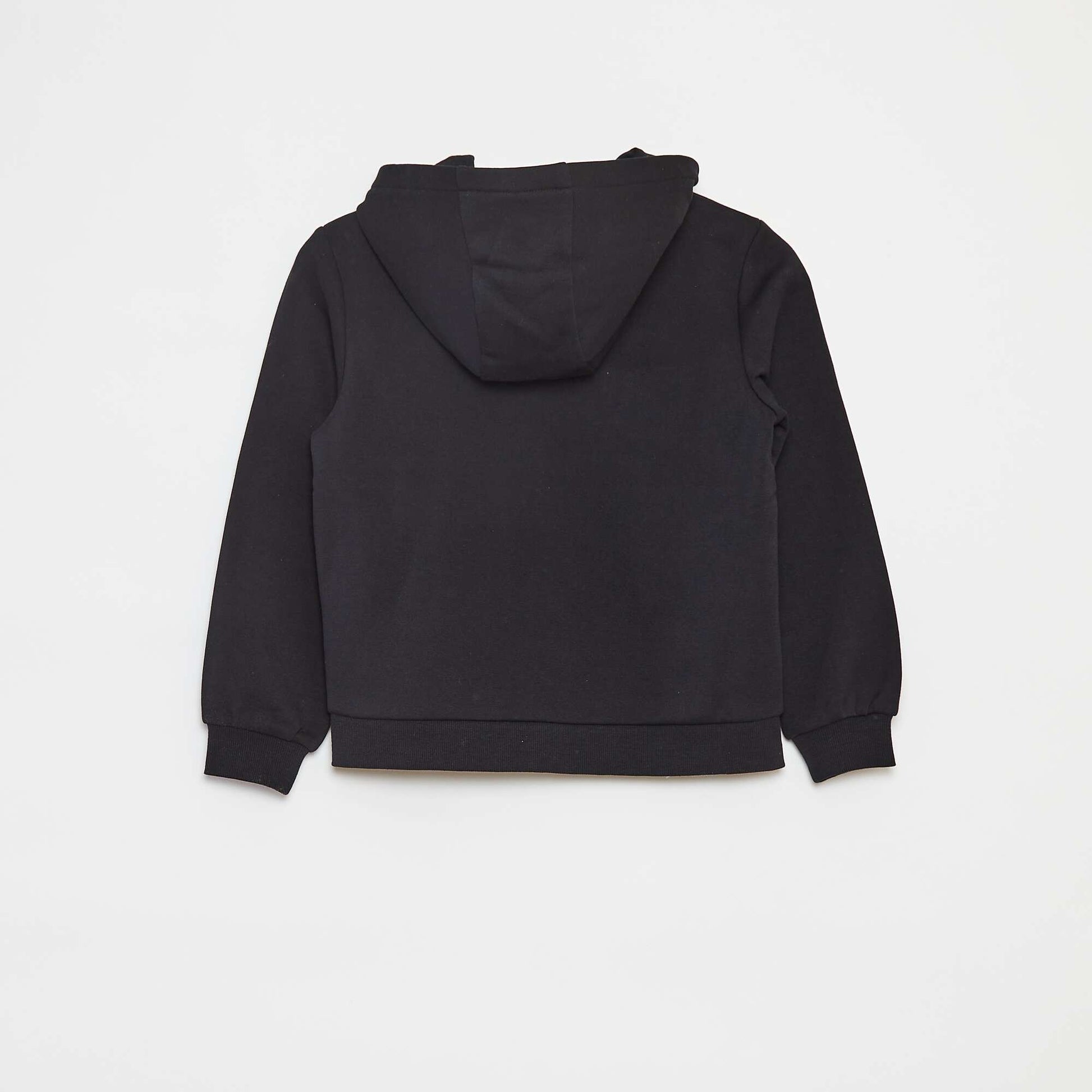Plain hooded zip-up sweatshirt BLACK