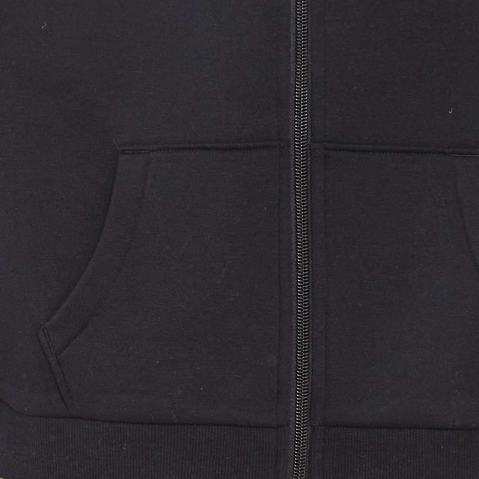 Plain hooded zip-up sweatshirt BLACK