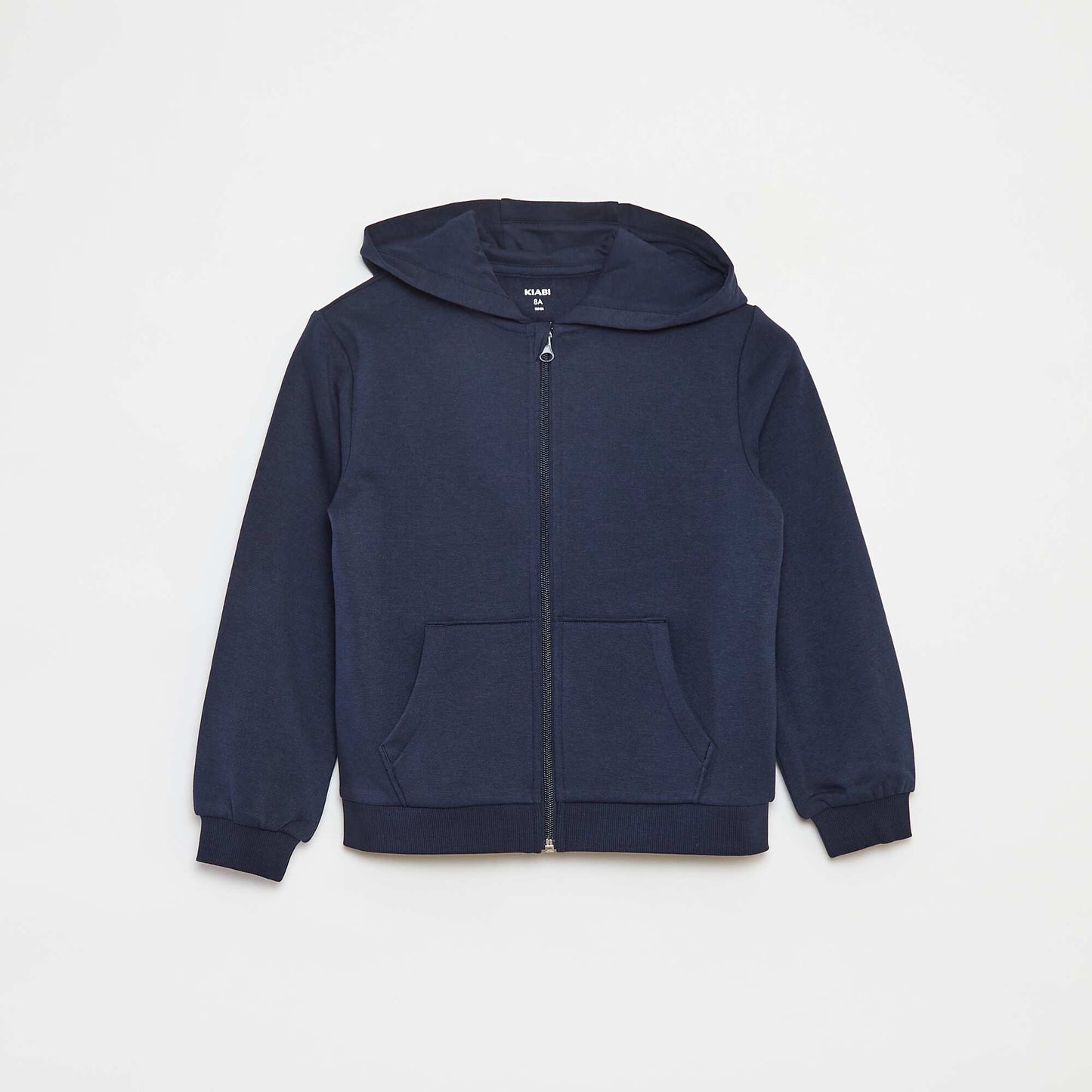 Plain hooded zip-up sweatshirt BLUE