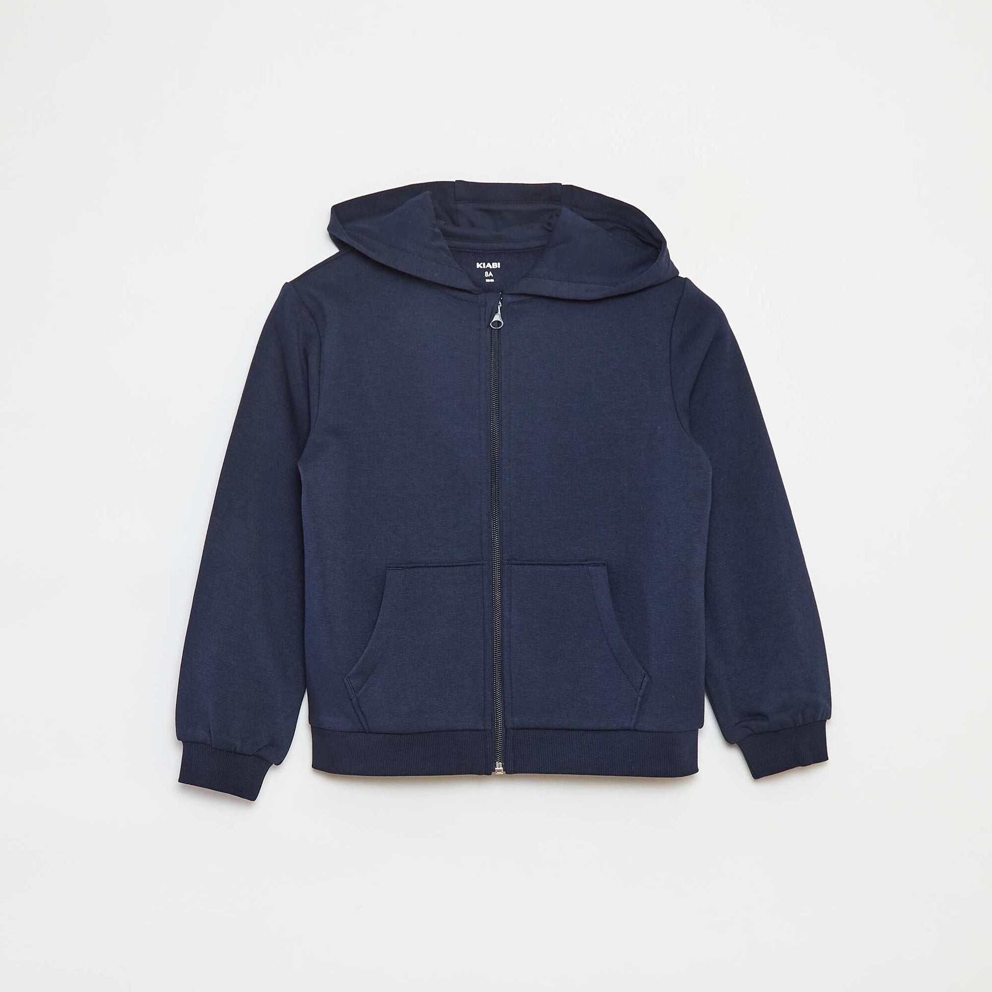 Plain hooded zip-up sweatshirt BLUE