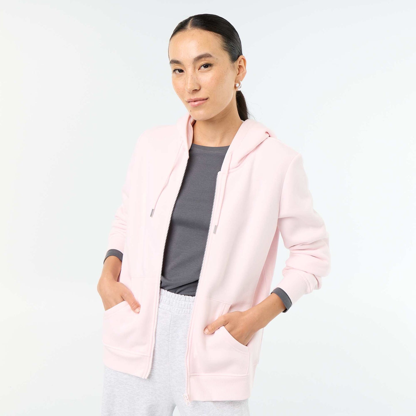 Basic Hooded Zip-Up Sweatshirt PINK