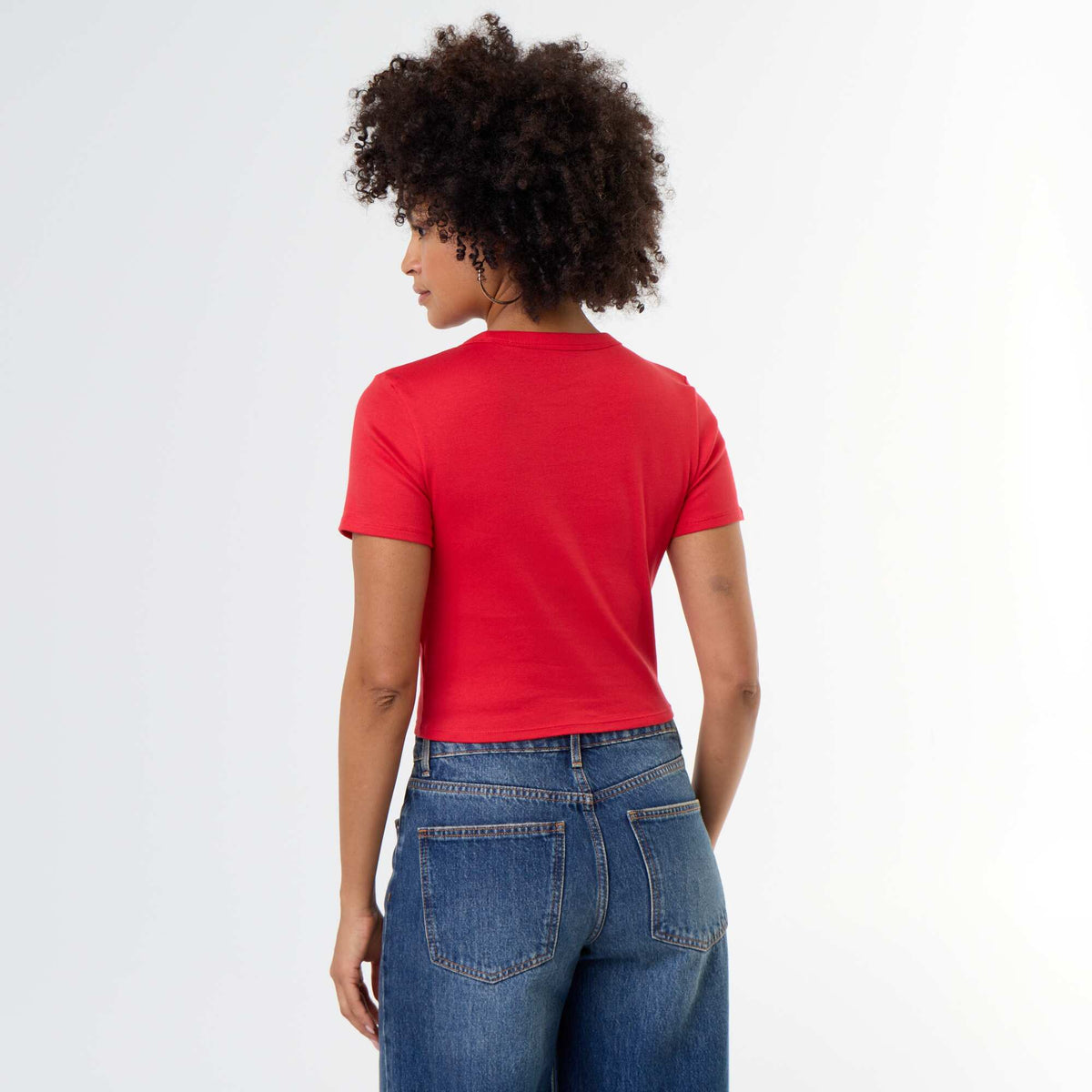 Women's Ribbed Knit Crew Neck T-Shirt RED