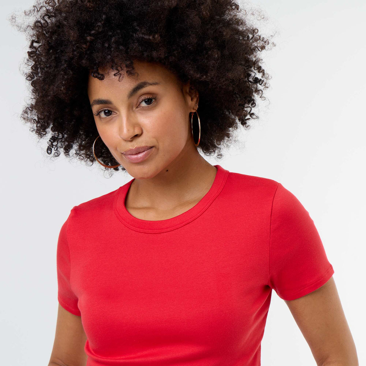 Women's Ribbed Knit Crew Neck T-Shirt RED
