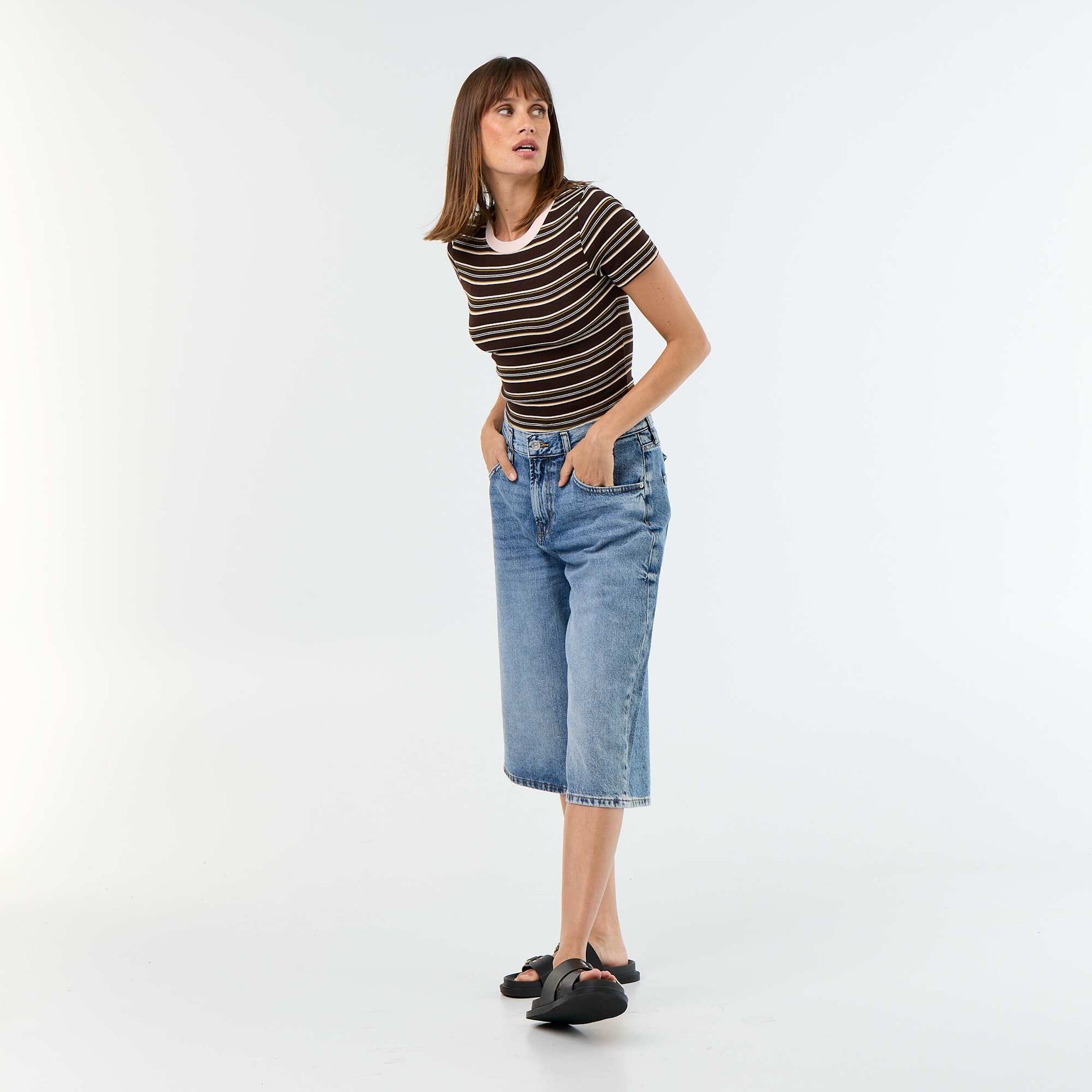 Printed Short-Sleeve T-Shirt with Design BROWN