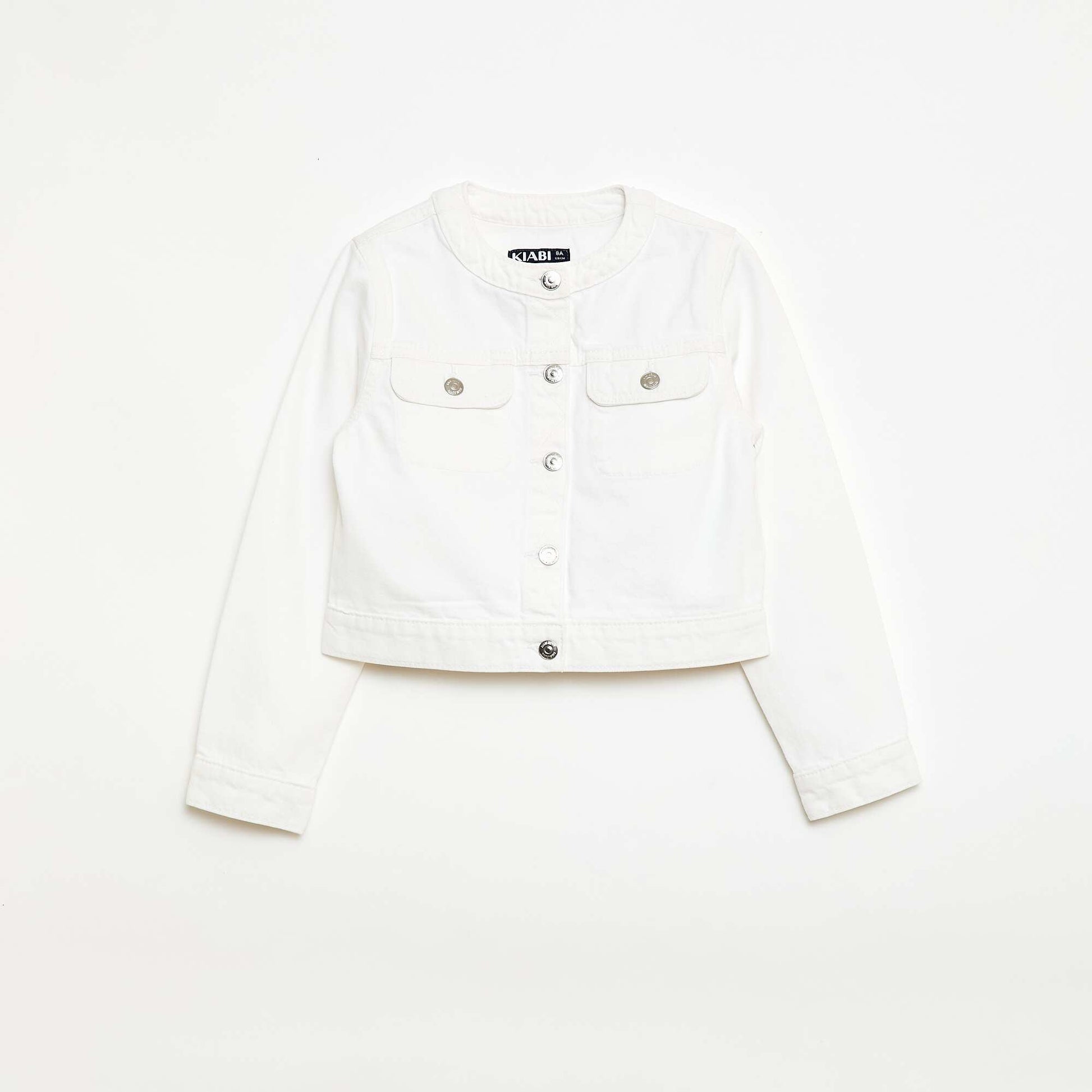 Round Neck Denim Jacket WHITE