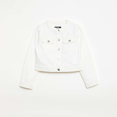 Round Neck Denim Jacket WHITE