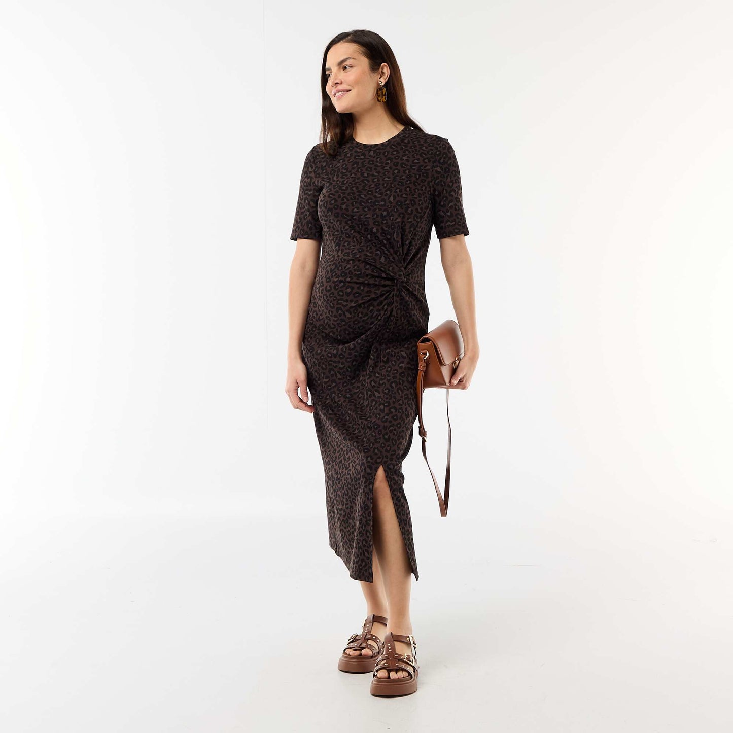 Twist Front Maternity Dress BROWN