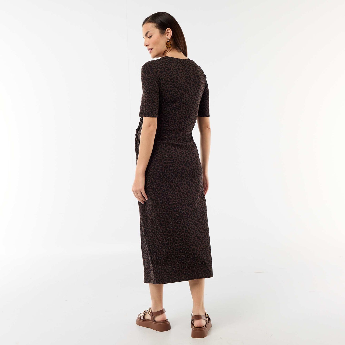 Twist Front Maternity Dress BROWN