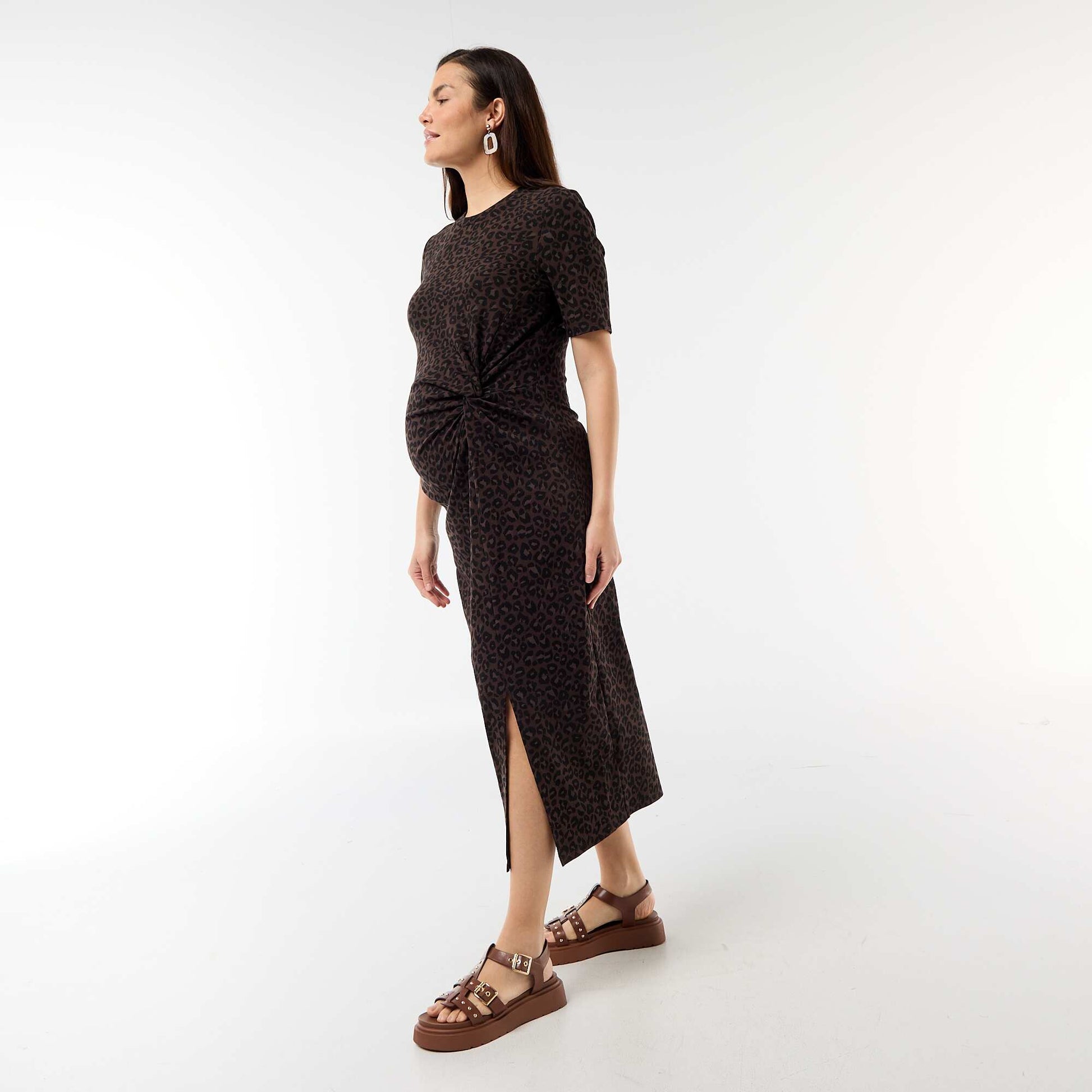Twist Front Maternity Dress BROWN