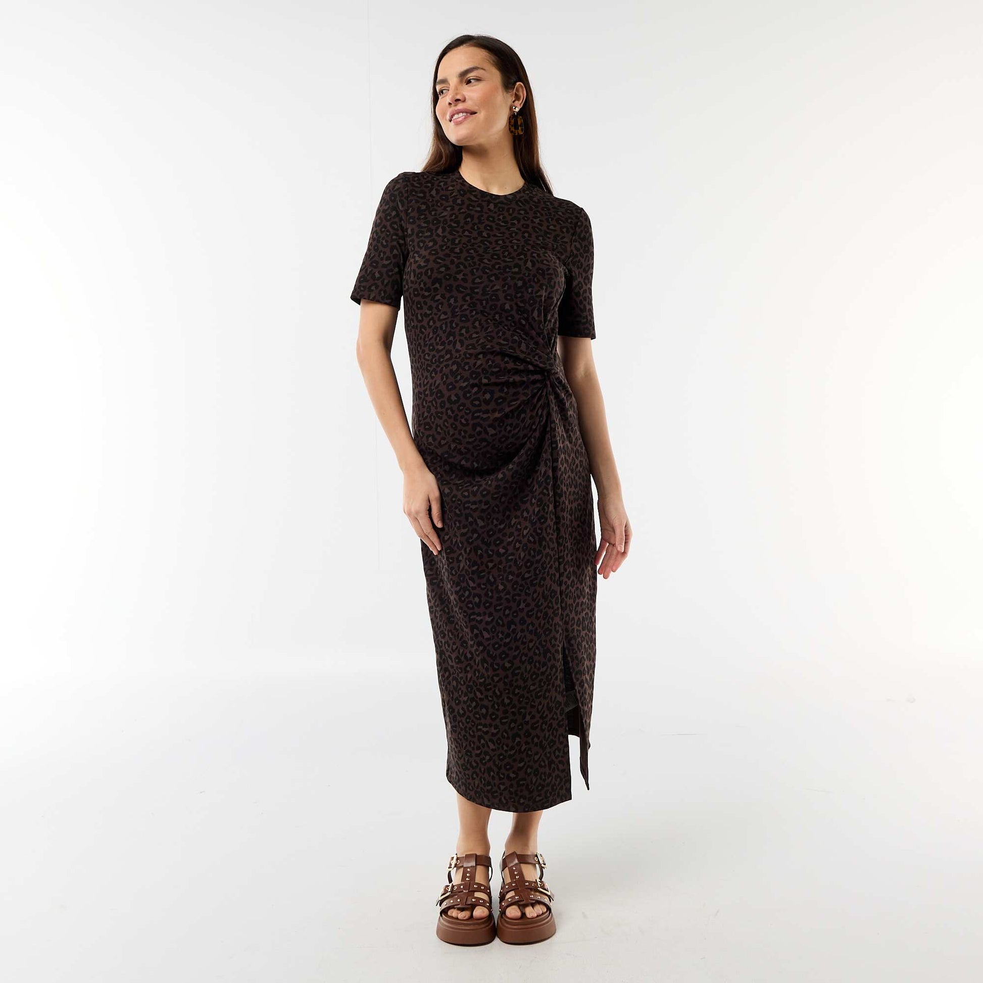Twist Front Maternity Dress BROWN