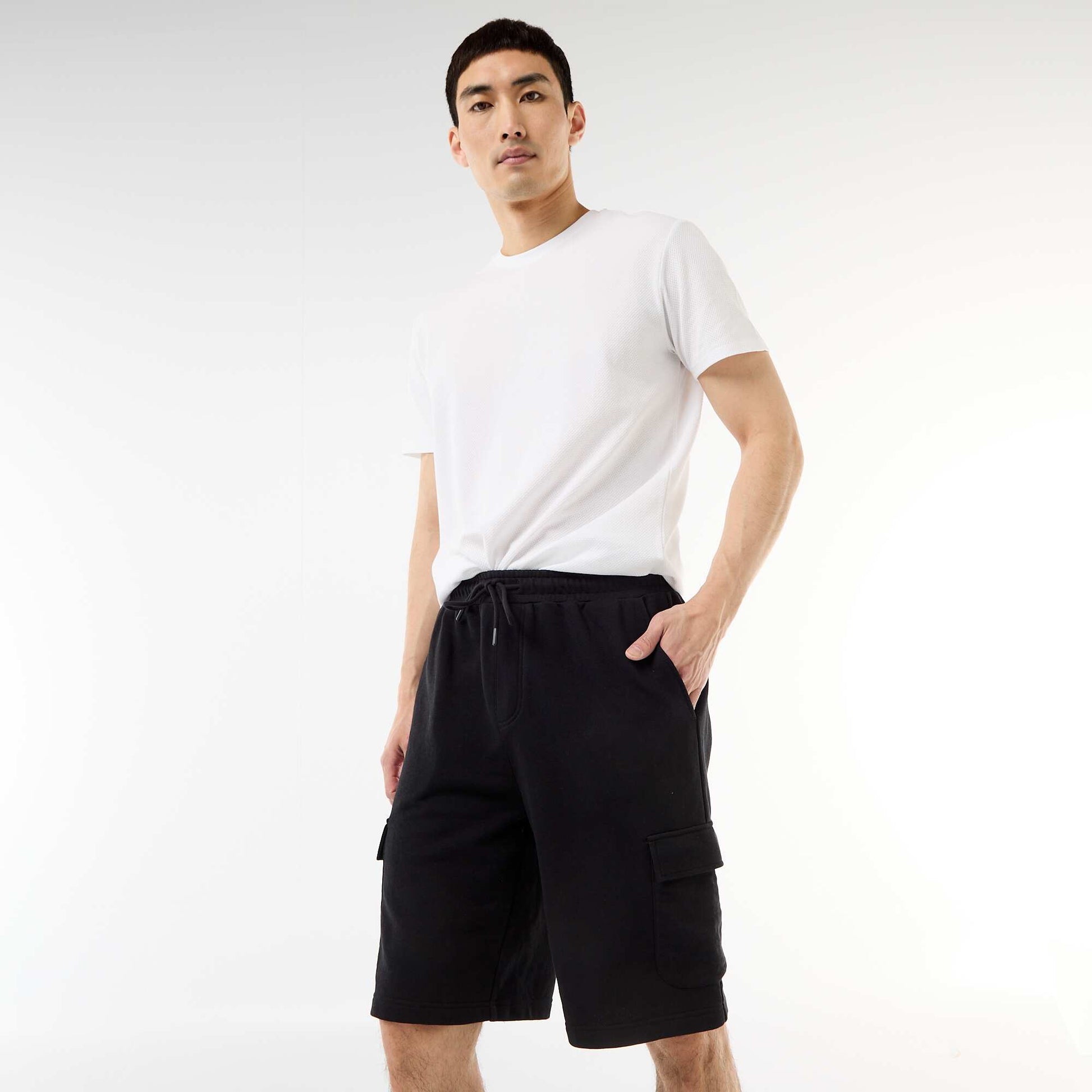 Lightweight Fleece Bermuda Shorts with Flap Pockets BLACK