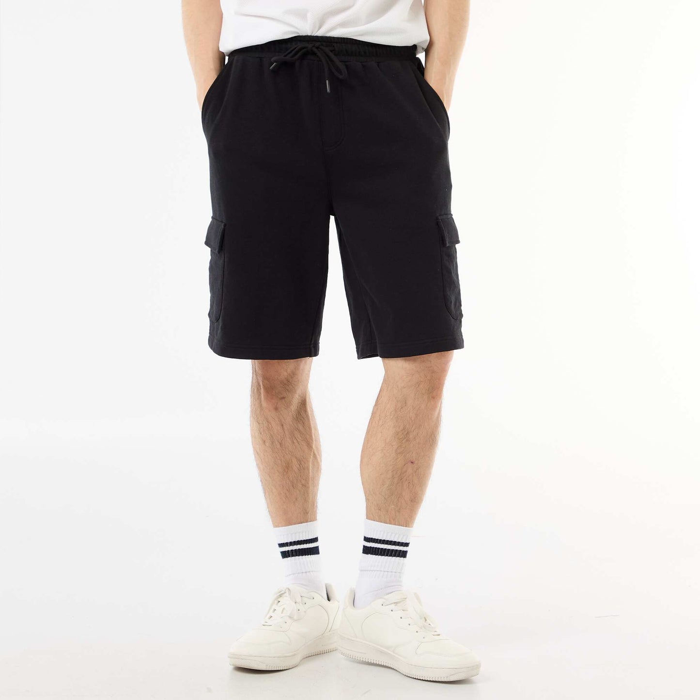 Lightweight Fleece Bermuda Shorts with Flap Pockets BLACK