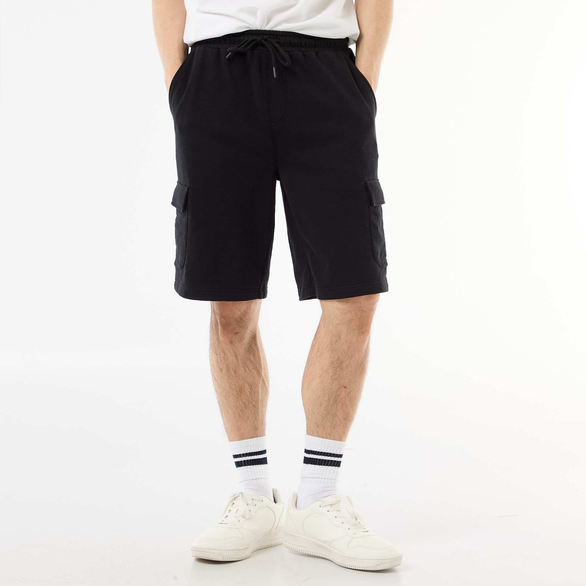 Lightweight Fleece Bermuda Shorts with Flap Pockets BLACK