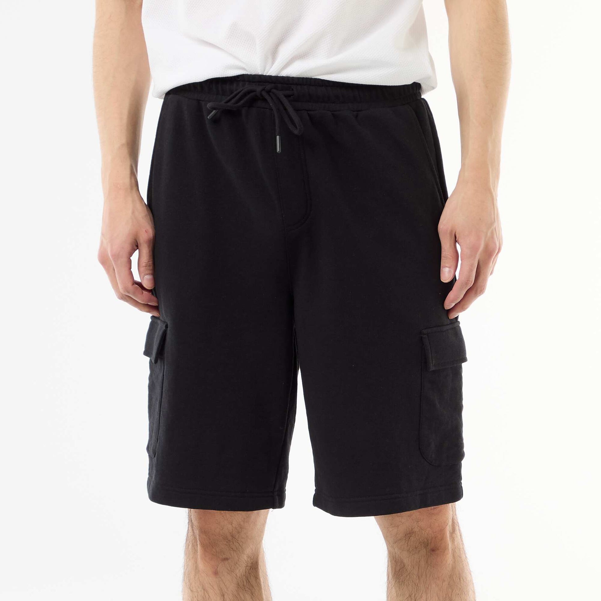Lightweight Fleece Bermuda Shorts with Flap Pockets BLACK