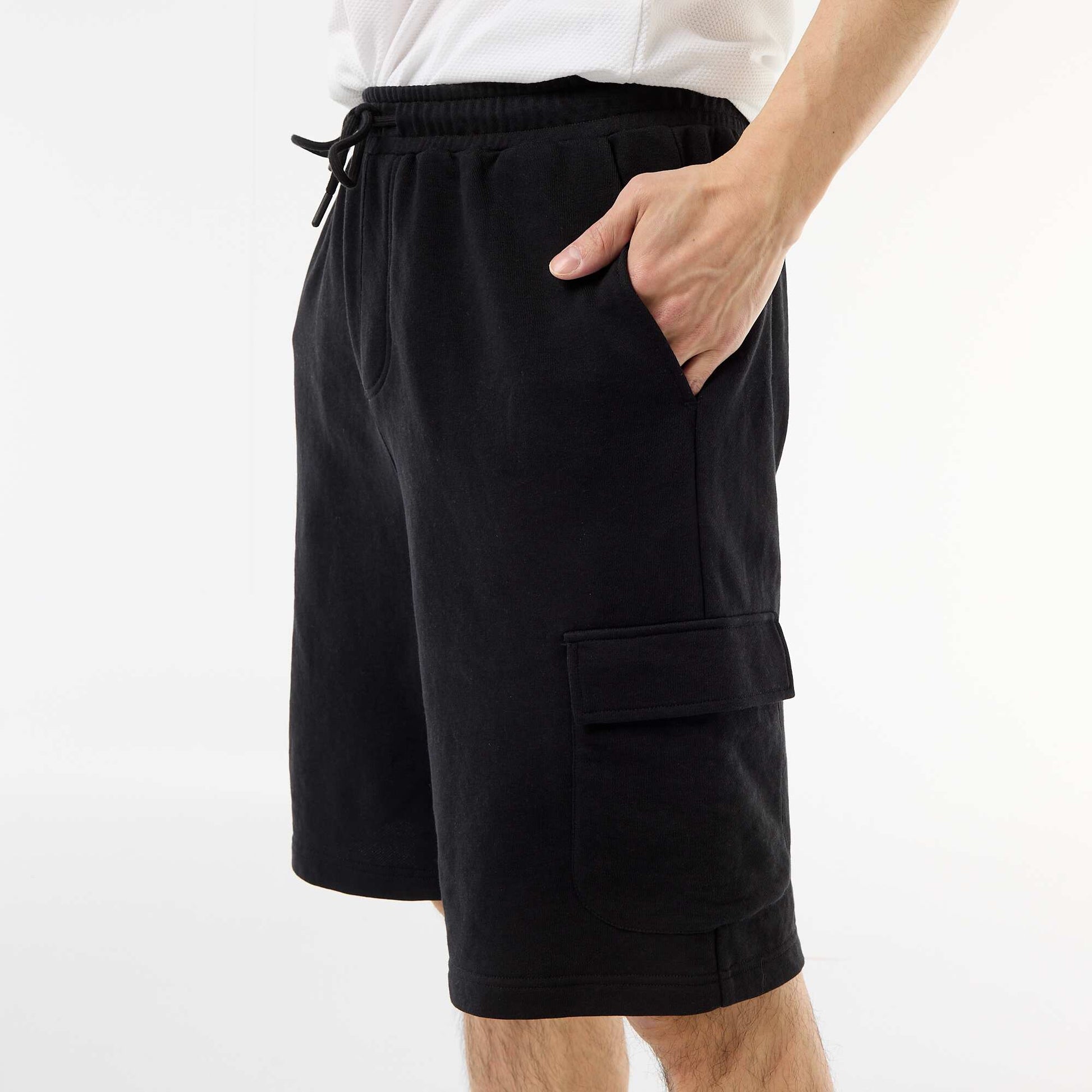 Lightweight Fleece Bermuda Shorts with Flap Pockets BLACK