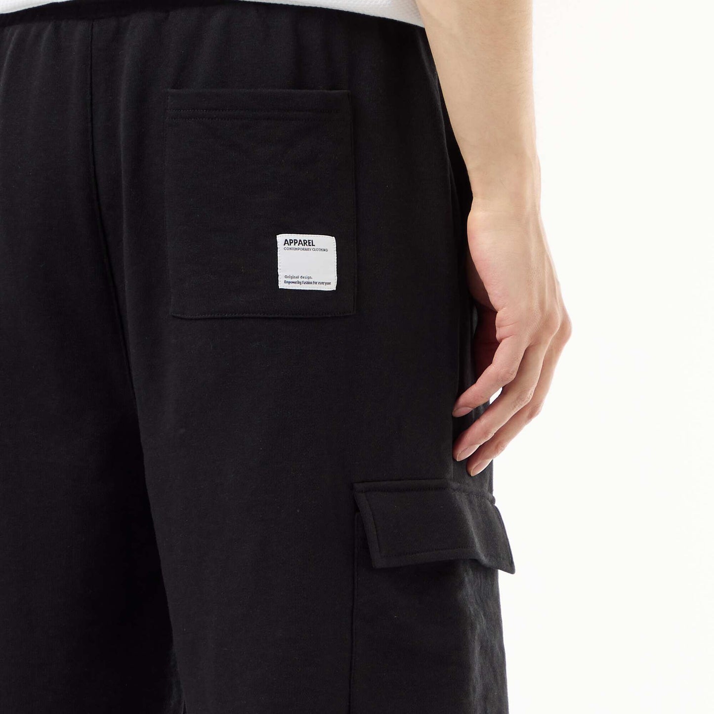 Lightweight Fleece Bermuda Shorts with Flap Pockets BLACK