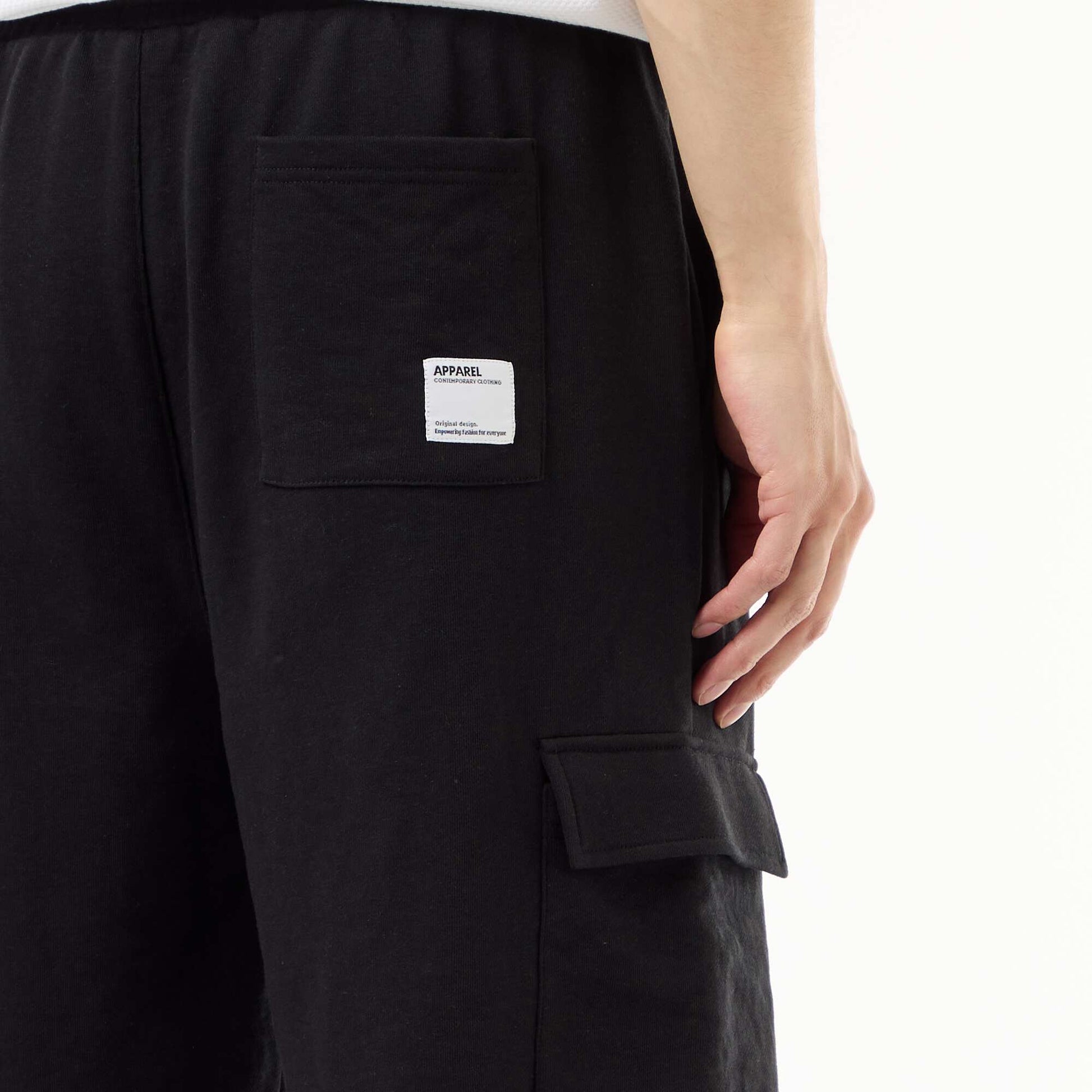 Lightweight Fleece Bermuda Shorts with Flap Pockets BLACK