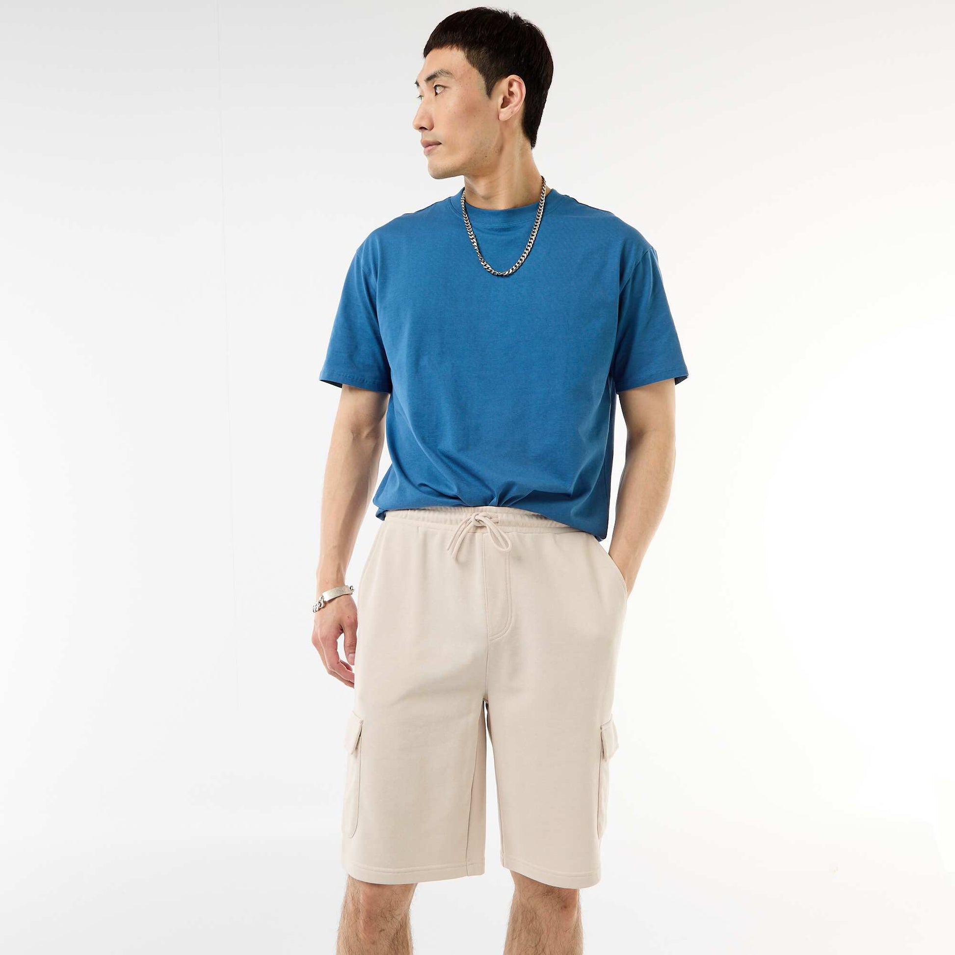 Lightweight Fleece Bermuda Shorts with Flap Pockets GREY