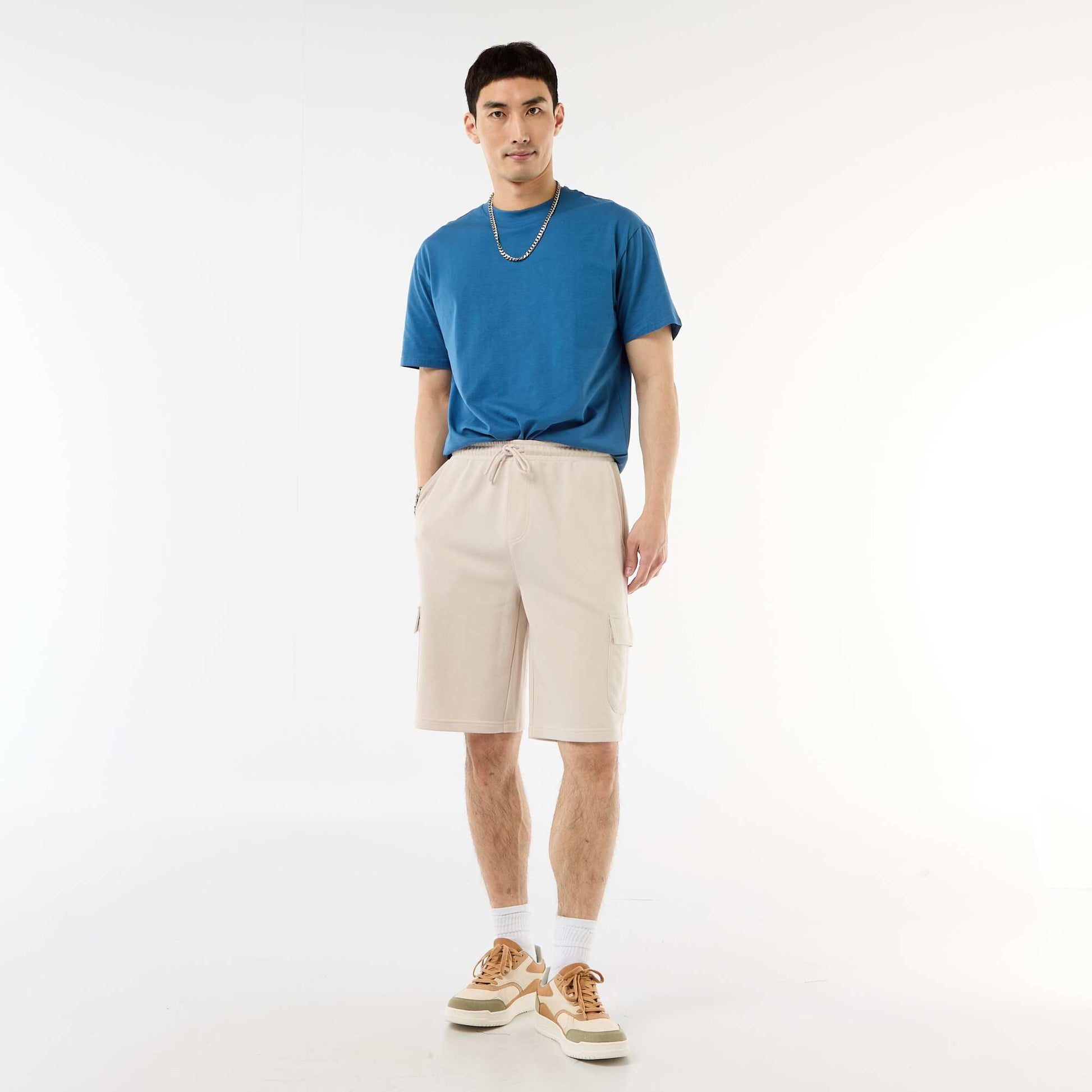Lightweight Fleece Bermuda Shorts with Flap Pockets GREY