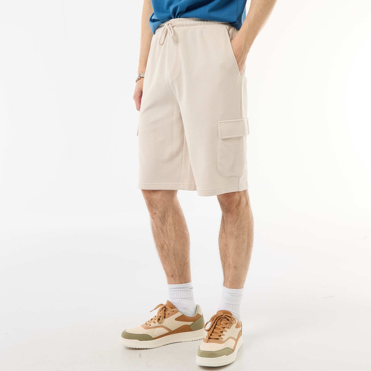 Lightweight Fleece Bermuda Shorts with Flap Pockets GREY