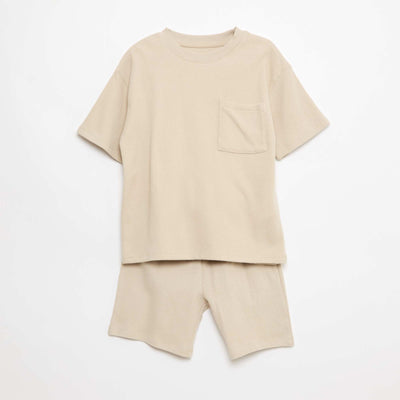 Plain Cotton Pajama Set BEIGE