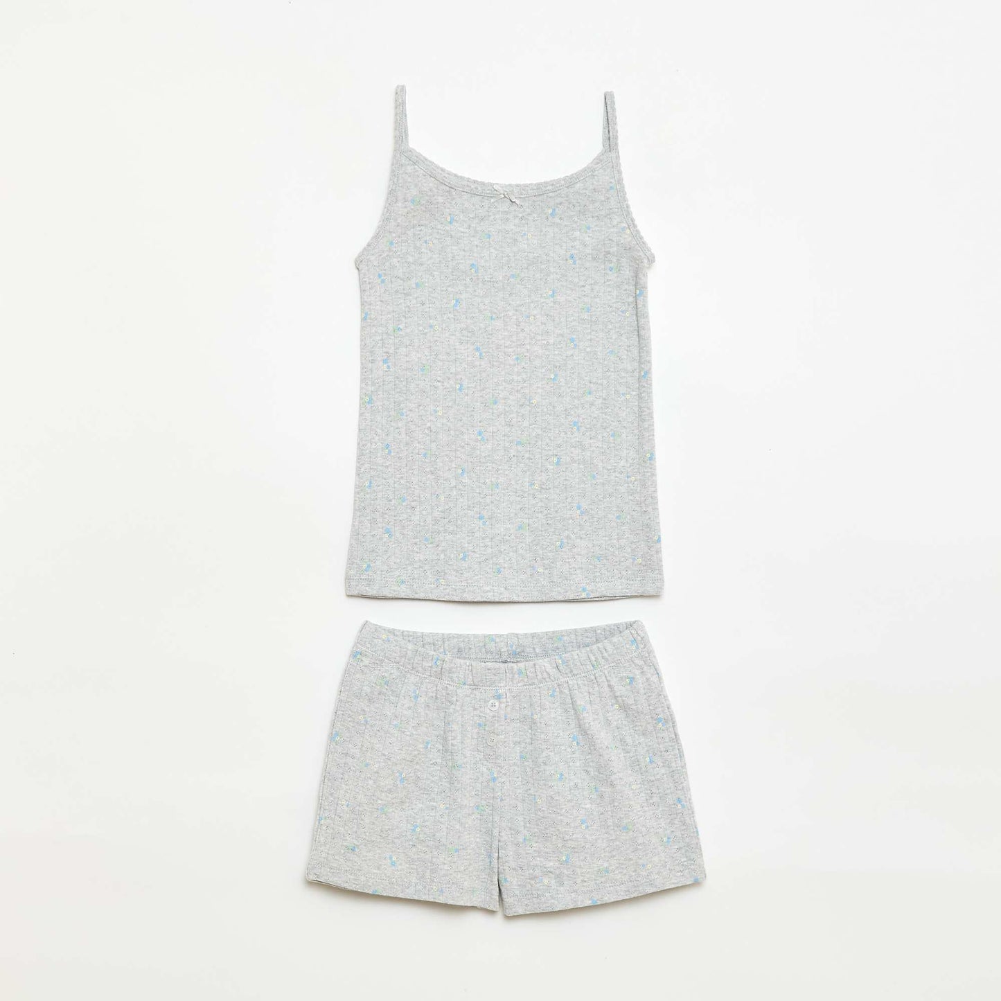 Patterned Tank Top & Shorts Pajama Set - 2 Pieces GREY