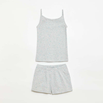 Patterned Tank Top & Shorts Pajama Set - 2 Pieces GREY