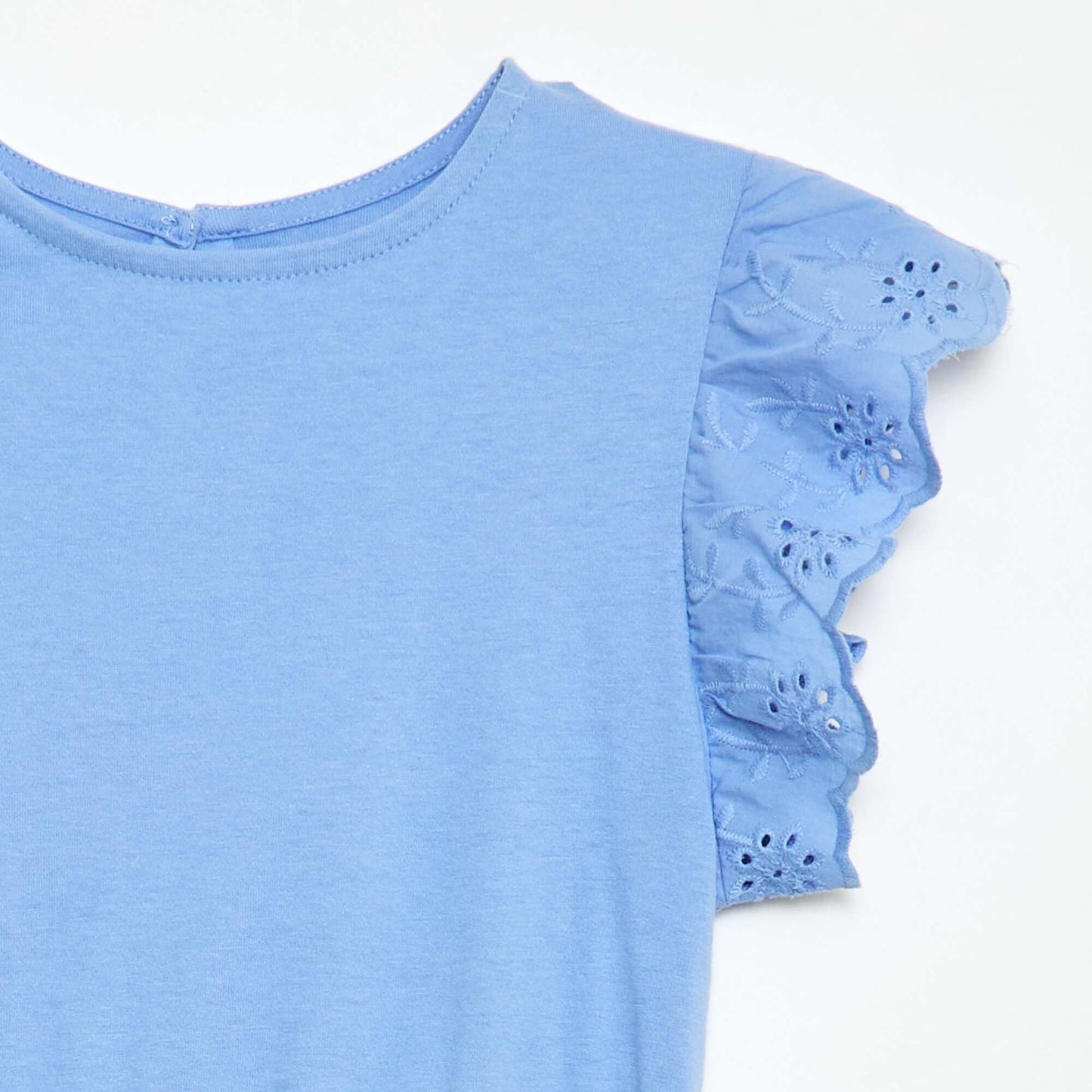 Jersey dress with short eyelet embroidery sleeves BLUE