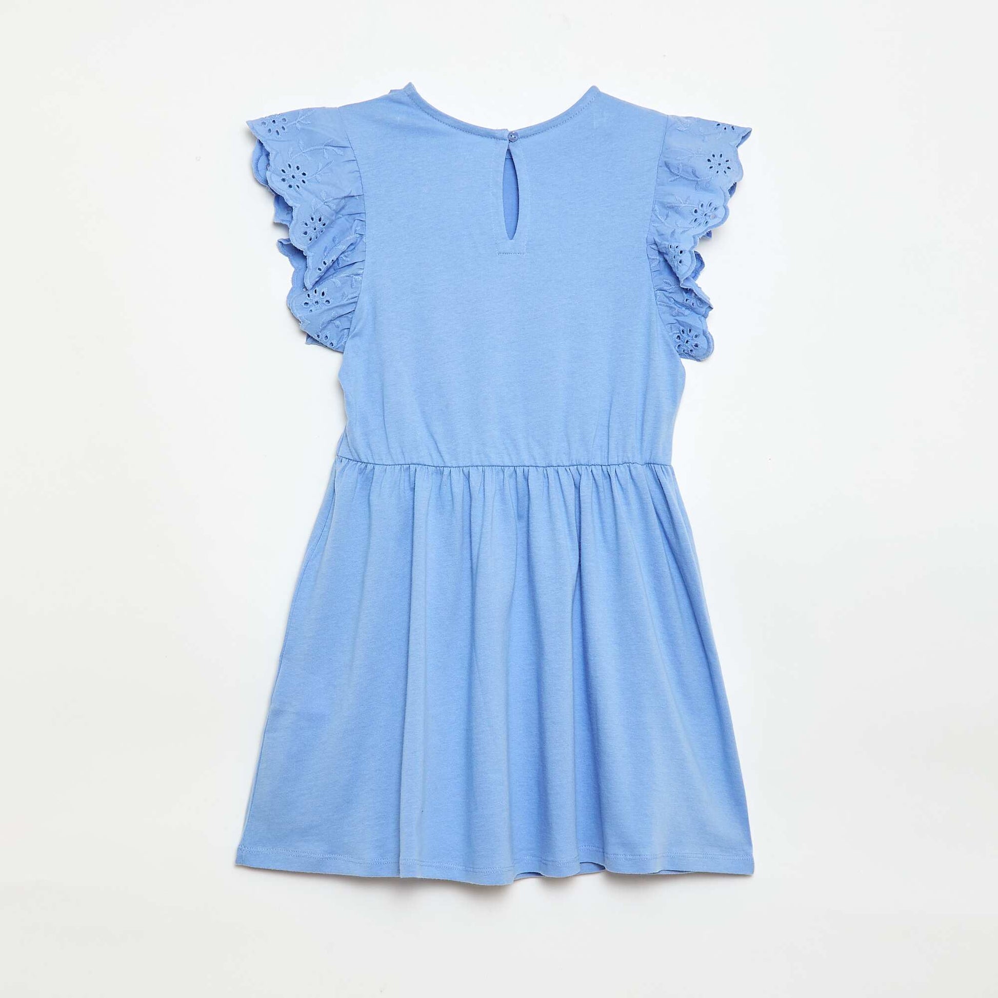 Jersey dress with short eyelet embroidery sleeves BLUE