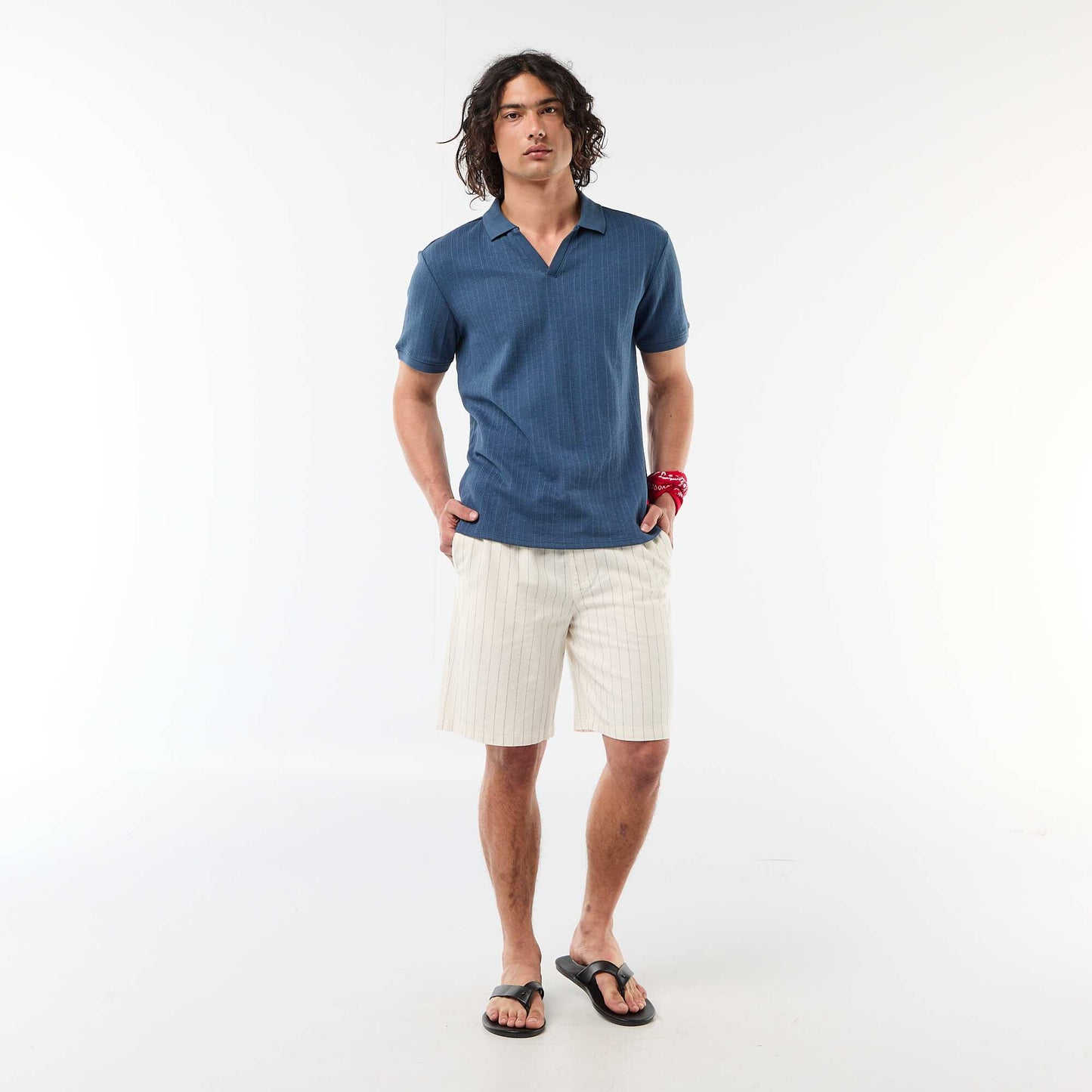 Honeycomb Knit Short-Sleeved Polo BLUE