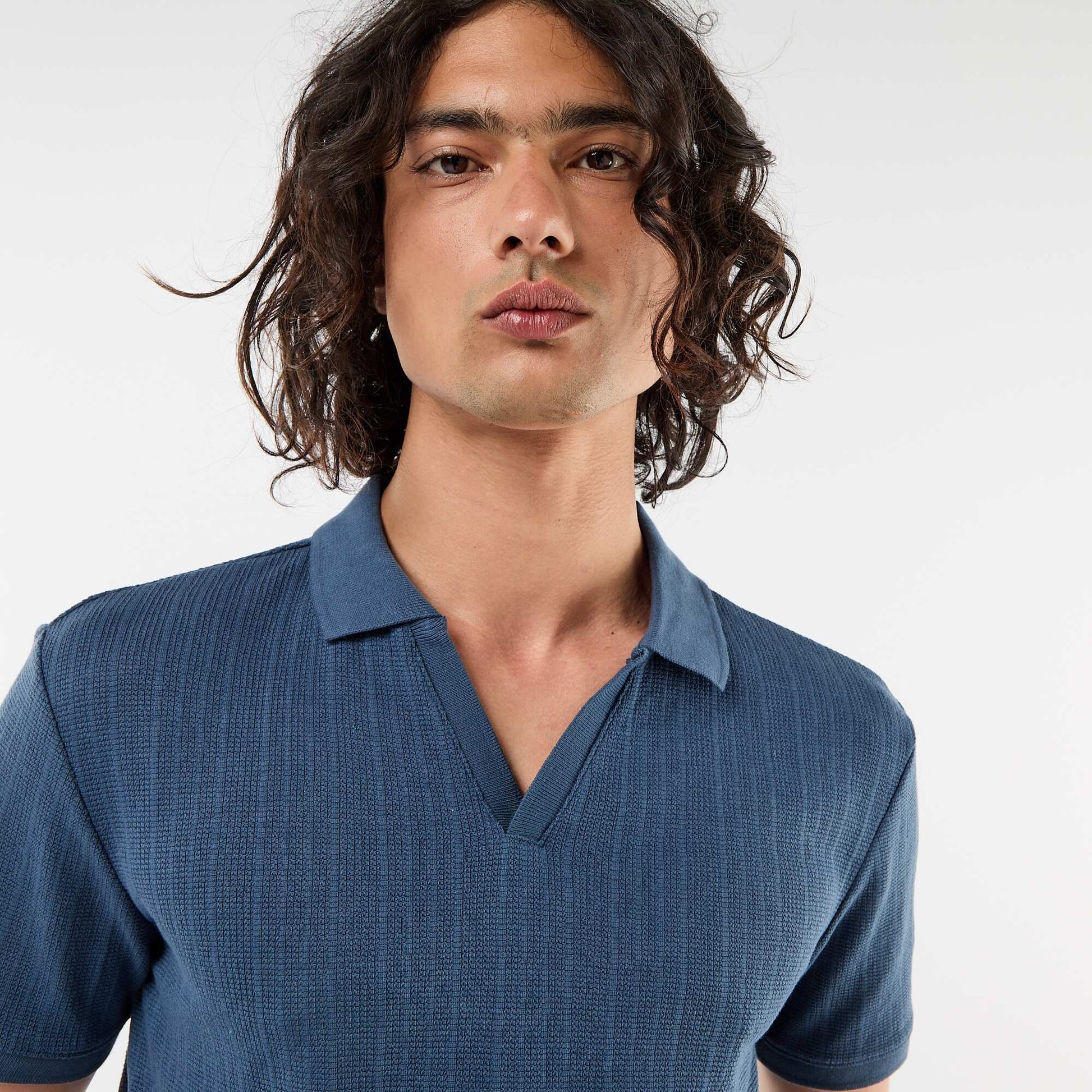 Honeycomb Knit Short-Sleeved Polo BLUE